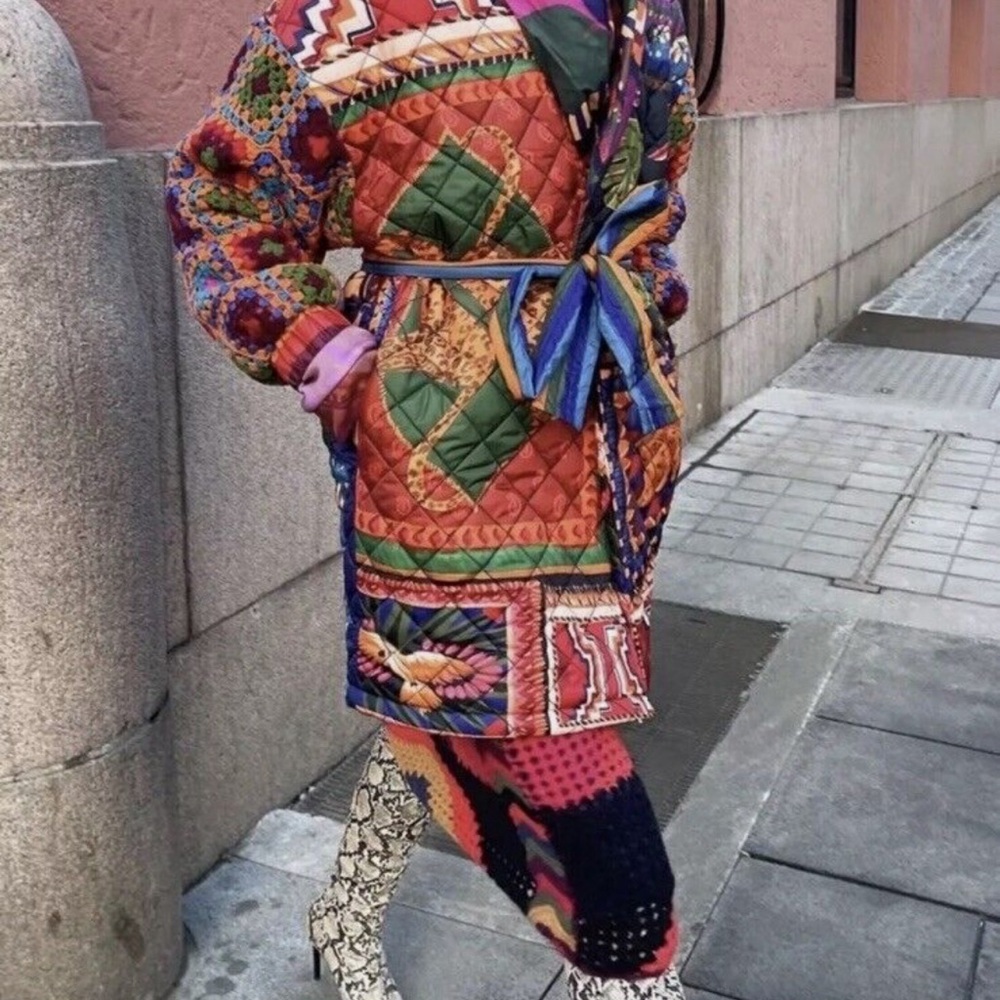 NWT FARM Rio Patchwork Tapestry Crochet Puffer Jacket - Picture 4 of 12